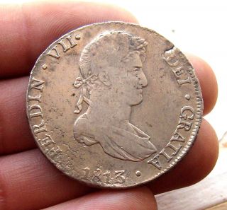 546 INDALO Spain Ferdin VII Very nice Silver 8 Reales 1813 Lima JP
