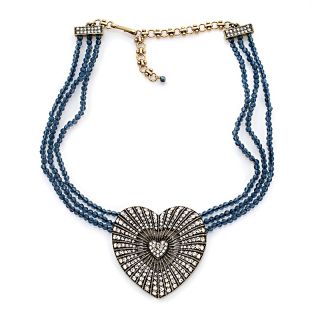 Judys Joy 3 Row Beaded Crystal Heart Drop Necklace