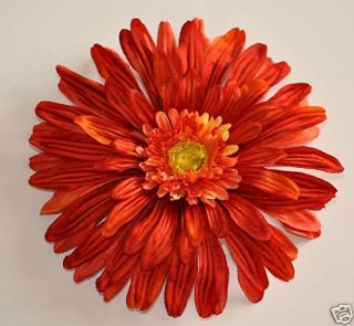  Red Orange Gerbera Daisy Silk Artificial Flower Brooch Pin