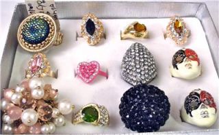Lot of 12 Oversize Erica Lyons Rings Cocktail Vintage Style Costume