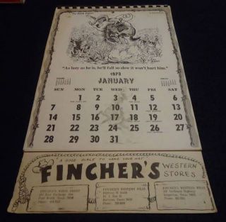 1973 Finchers Western Stores Vintage Calendar Texas TX