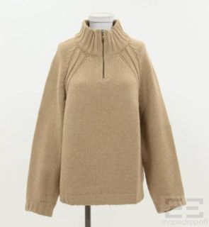 Faconnable Tan Camel Hair Knit 1 2 Zip Sweater Size XL