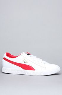 Puma The Clyde Leather Sneaker in White Red