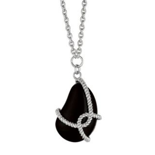  Silver and Gems Rhodium Plated Necklace with Black Onyx 18 Inch