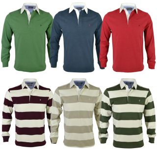 New Farah Mens Rugby Jersey Plain Stiped Polo Shirt Red Blue Green