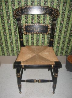 Ethan Allen Colonial Hand Decorated Black Button Back Chair 6011 Made