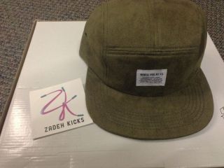 Norse Projects Denmark 5 Panel Suede Cap Strap Olive Made in USA