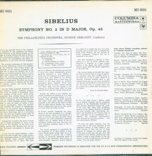 Eugene Ormandy   Sibelius Symphony No. 2   Columbia   MS 6024   VG++