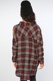 UNIF The Bare Shoulders Top in Red Gray Plaid