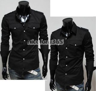  Stylish Casual Button Front Long Sleeve Slim Fit Shirts 3 Color