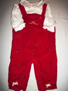 First Moments Layette Baby Girl Red Velvet Overalls First Christmas