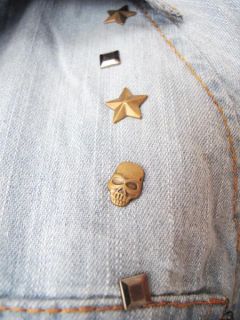 USA Flag Denim Western Tie Skull Studs Blouse Cutout Shoulder Shirt