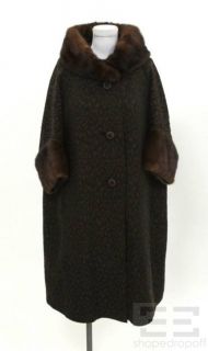 evans black brown brocade fox fur trim coat