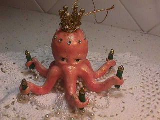 Nautical Sea Octopus Christmas Tree Ornament Candelabra with Pearls