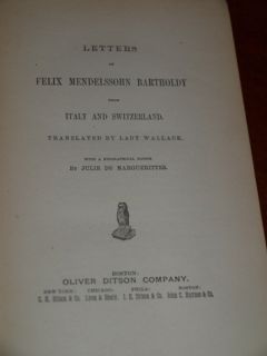 Felix Mendelssohn Bartholdy 1st Edition Letters Italy