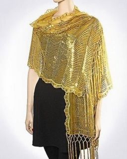 Gold Wave Sequin Formal Evening Party Shawl Wrap Scarf