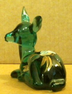 Fenton Fawn Deer Spruce Green HP Magnolia w/ Gold #5160 SE Art Glass c