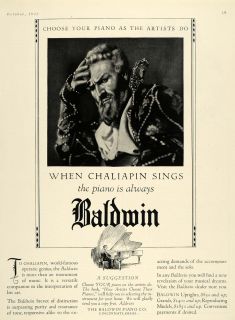 1925 Ad Chaliapin Piano Baldwin Opera Instrument Grand   ORIGINAL