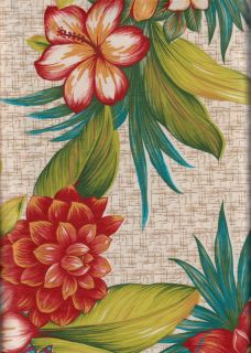 Tropical Exotic Floral Vinyl Tablecloth Flower Design Flannel Back