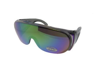 colored lens mirrored shield sunglasses fits over prescription glasses