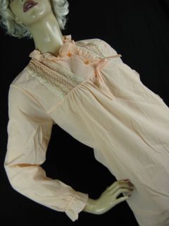 Vintage 70s Amy Sue Peach Ruffle Fleece Winter Nightgown Large