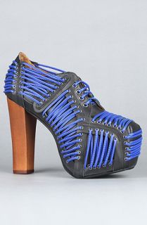 Jeffrey Campbell The Lita Laced Shoe in Black With Neon Blue Laces