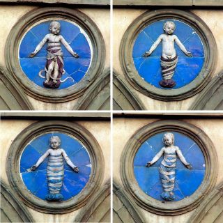 Andrea della Robbia   Glazed terra cotta reliefs of swaddled babes