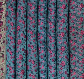Vintage Sari Thread Work Fabric Art Silk Heavy Quilt Craft Saree Blue