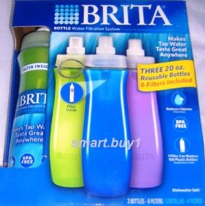 Brita 3 Pack Filtered Reusable Sports Water Bottles 20oz. with 6