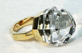  57 Size 8 Gold 18K Ring Octagon 20 Carat Crystal Jewelry