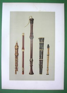 German Flute Flageolets Flutes Douces Superb Color Litho Print