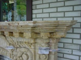 Carved Travertine Marble Shell Fireplace Mantel