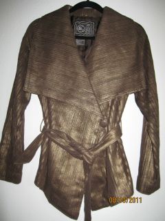 Chi by Falchi Strip Leather Jacket Brown Sz XS New