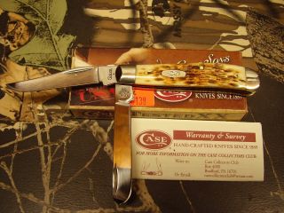 Case XX Knife 2010 2 Blade Mini Trapper Amber Handle 6207 SS 3 1 2