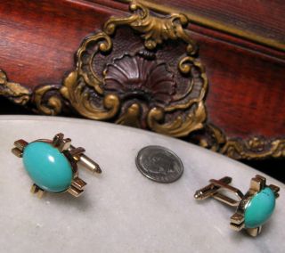 ANTIQUE 14K GOLD FINE PERSIAN TURQUOISE VERY HEAVY CUFFLINKS for MAN