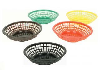 12 PC Fast Food Basket Baskets Tray Commercial Plastic 8 Round Red