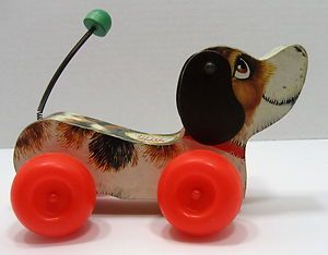 Vintage 1965 Fisher Price #693 Little Snoopy Wobbly Wooden Pull Toy