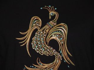 Bob Mackie Fantasy Peacock Embroidered Tee Size XL Black