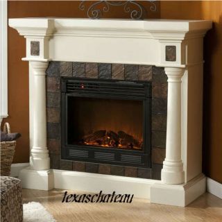 ELECTRIC FIREPLACE MANTEL TRADITIONAL HOME DECOR OFF WHITE WOOD CORNER