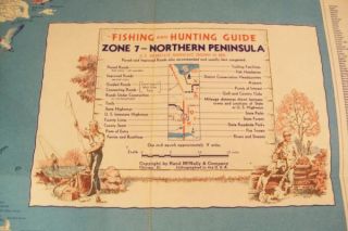 VINTAGE Michigan U.P. FISHING HUNTING MAP GUIDE 1942 Socony Oil Gas