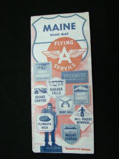 Vintage Gas Station Road Map Flying A Maine 1959 Veedol Tidewater Oil