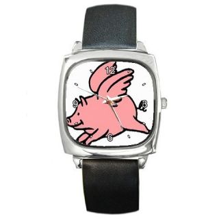 Flying Pig When Pigs Fly Leather Square Watch New