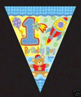 Hugs Stitches 1st First Birthday Party Flag Banner