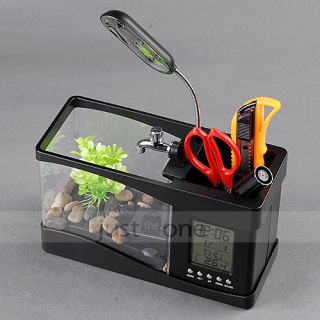  LCD Display USB Desktop Mini Fish Tank Aquarium LED Lamp Clock