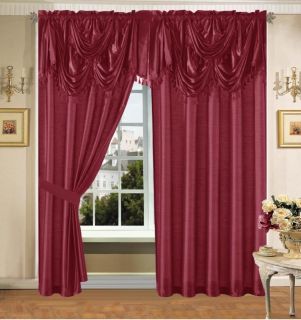 Luxury Burgundy Faux Silk Panel Valance Curtain Drapes Window Set New