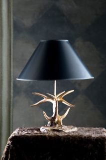 NEW 2 ANTLER TABLE LAMP LAMPS FLAT ROCK BASE RUSTIC DEER ANTLER DECOR