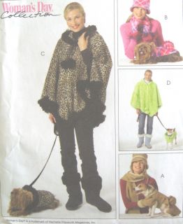 Misses Poncho Scarves Hat Mitten Dog Coat Pattern 4988