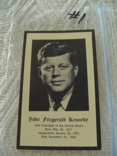 John Fitzgerald Kennedy Memorial Card Free Shipping Excellent Vtg 1
