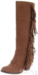 New Fergalicious by Fergie Lucy Brown Fringe Knee High Boots Sz 7 5