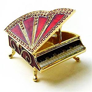 Red Fancy Piano Jewelry Box Crystal Keepsake Gift